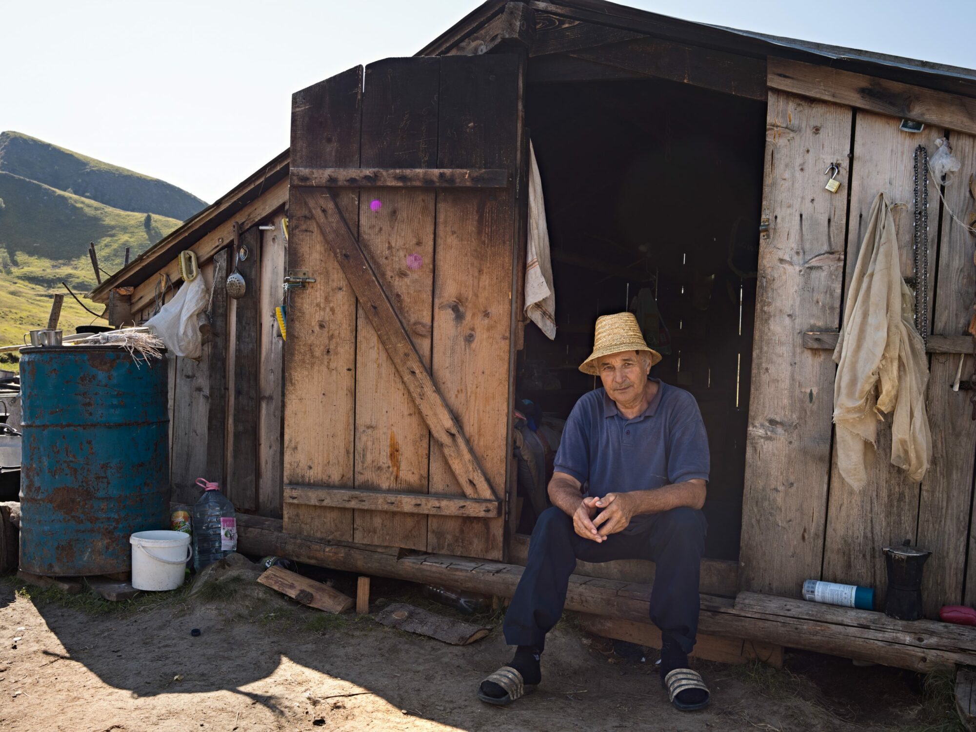 view on the cheese farm high in the mountains of romania